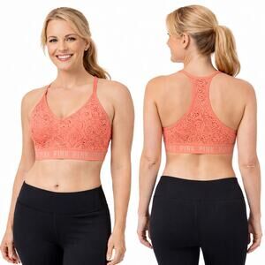NWT PINK Ultimate Light Support Lace Sport Bra So Rosey – M